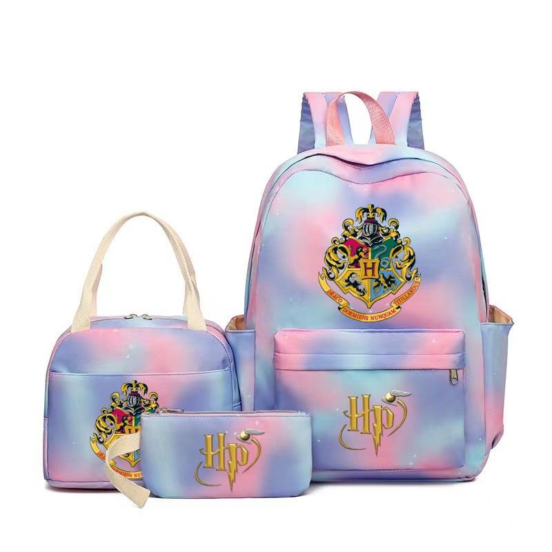 Large Capacity Schoolbag with Shoulder Strap; Student Three-piece Pencil Case Set