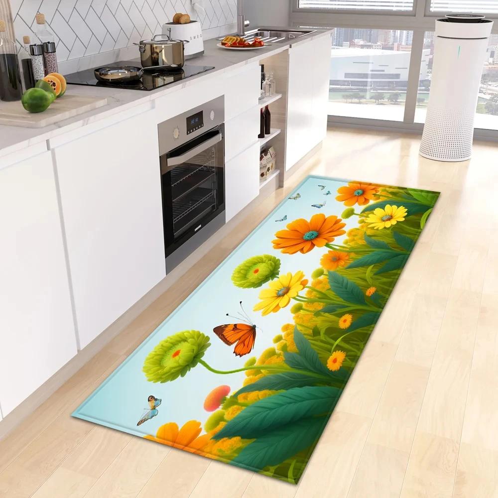 Blumenmuster Teppich Flur Bad Eingangstür Rutschfeste Fußmatte Zuhause Wohnzimmer Kinderzimmer Balkon Bodendekoration Teppich