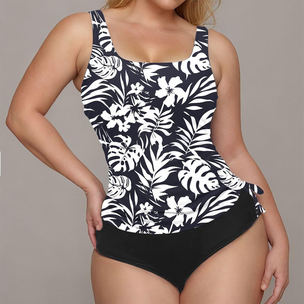 2026 Drawstring Tankini 2 Pieces Swimsuit Women Printed Swimwear Female Solid Bathers Bathing Swimming Swim Suit Beachwear XXL