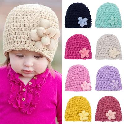 Gorro tejido para bebé con flor, gorro cálido para niño y niña, gorro bonito de Color sólido para recién nacido, accesorio para gorro