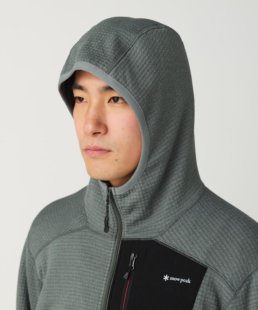Snow Peak Polartec Power Grid Fleece Hoodie and Size M SPF-JK-25AU907, Men's Women's, Gray,