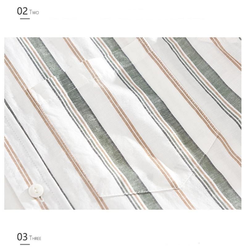 Spring and Summer Cotton Linen Men Tops Japanese Style Square Stripes Long Sleeve Shirt Youth Breathable Shirts for Men