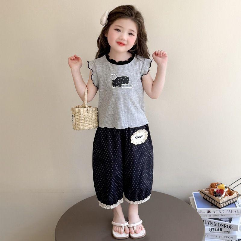 Cute Girls Summer Ruffle Vest Set Thin Baby Two Piece Outfit 90