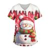 Ladies' Christmas Printed Fashionable V-neck Pocket Short Sleeved  Uniform And Caregiver Top