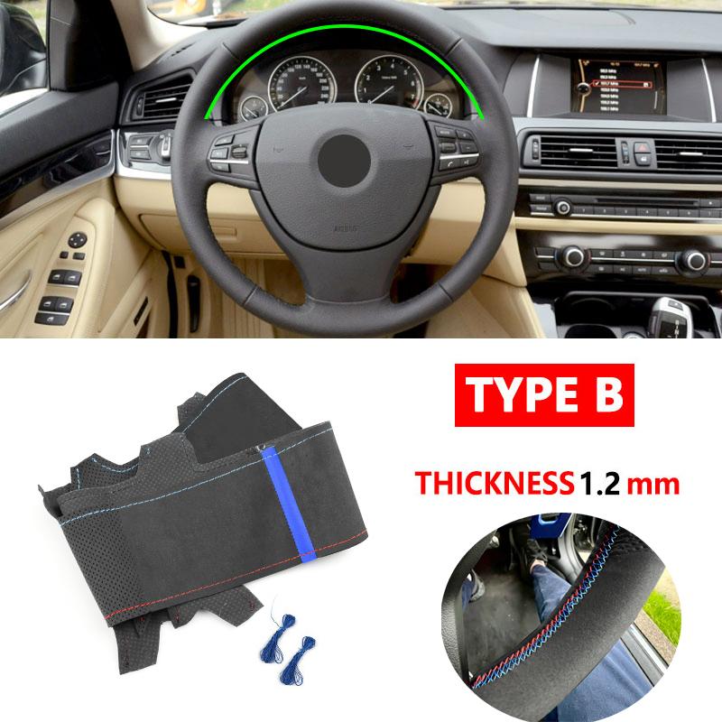 For BMW 5 6 7 Series F10 F07 F11 2009-2017 F12 F13 2011-2017 F01 F02 2008-2015 Car Inner Steering Wheel Cover Suede Leather Trim