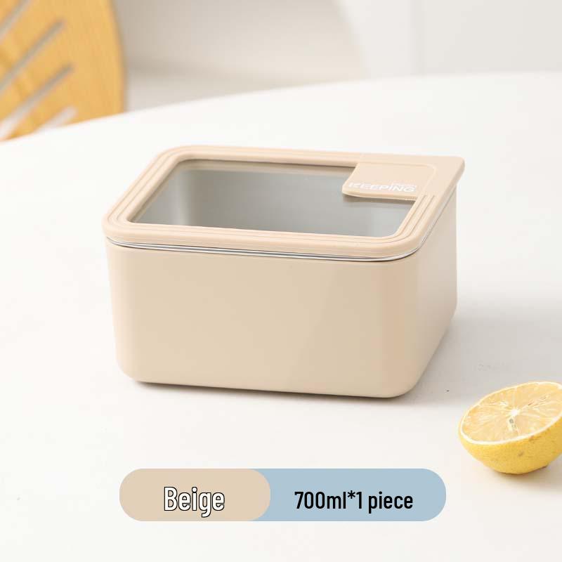 Korean Stainless Steel & Glass Airtight Lunch Box, Square Bento Food Container for Students