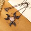Antique Bronze Plated Natural Crystal Rose Quartz Round Stone Pendants Three Moon Vintage Charms for Jewelry Making Necklaces
