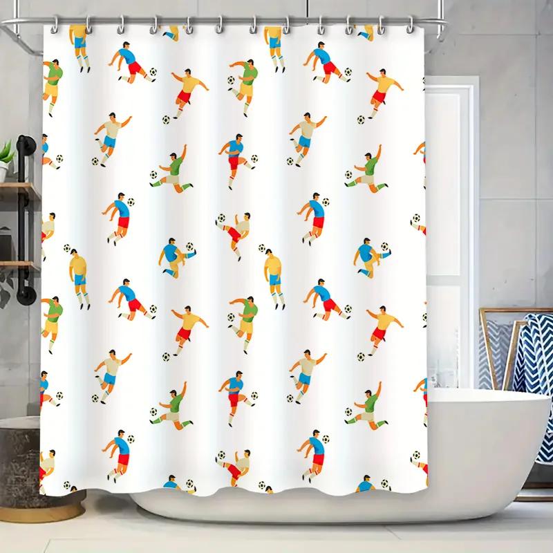 

Bright Soccer Shower Curtain Set Bath Decor for Kids Bathroom Sports Themed 3D Printed Waterproof Fabric Yellow Green Red Blue C W90xH180cm