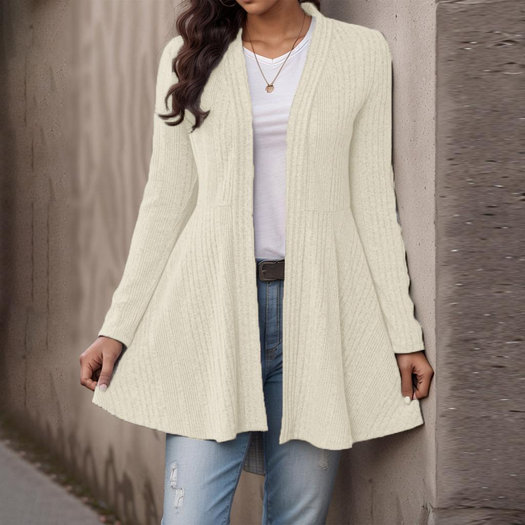 Women's Casual Fashion Loose Solid Color Knitted Striped Cardigan Top Jacket