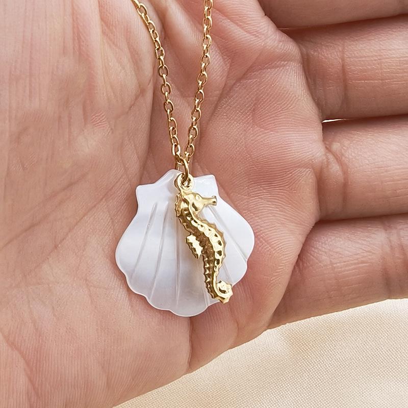 18K Gold Plated Stainless Steel Ocean Series Necklace with Starfish and Shell