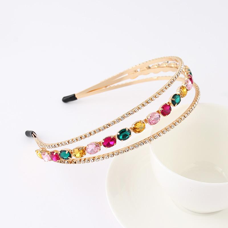 TREETIP Custom Logo Rhinestone Headband Three-layer Colorful Drop Shape Hair Accessories Women Bridal Japan Korean Style Retro