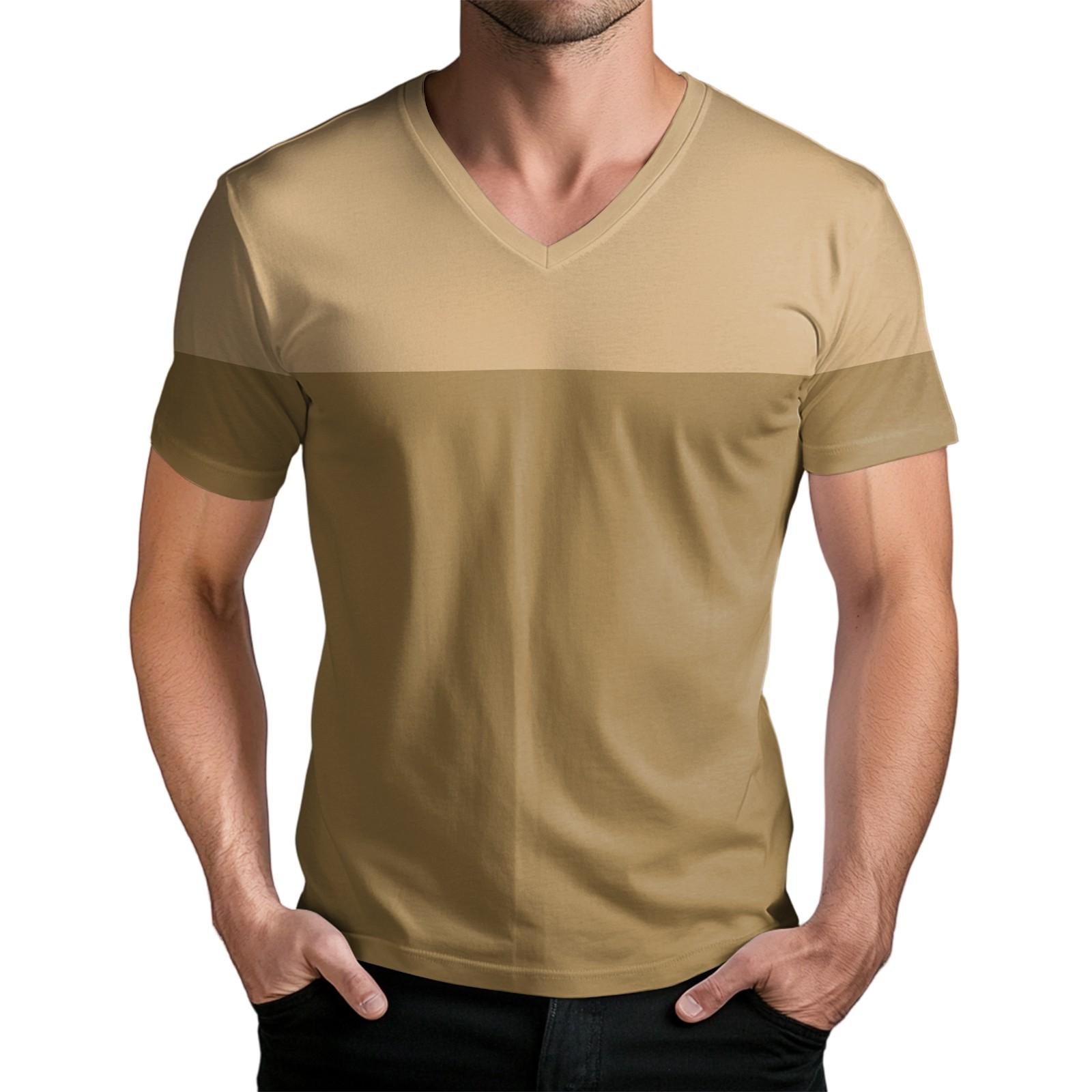 

Чоловіча модна футболка з принтом, V-подібним вирізом та короткими рукавами M коричневий