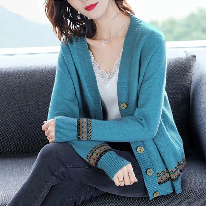 

Женский весенне-осенний однотонный вязаный кардиган с длинным рукавом, свободный, с V-образным вырезом, на пуговицах, свитер-пальто, женская одежда XXS