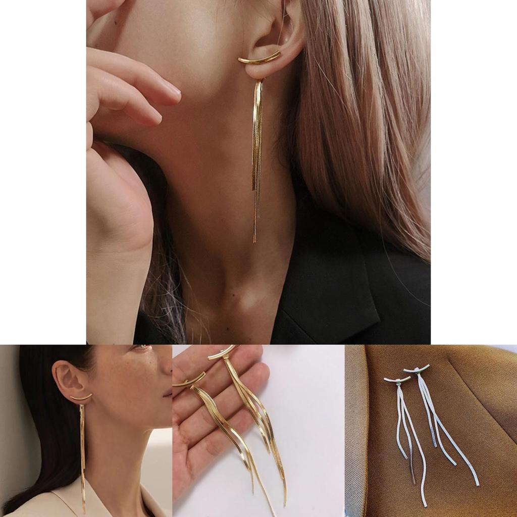 Statement Metal Drop Earrings With Snake Chain Motif For Casual Daily Wear And Gift