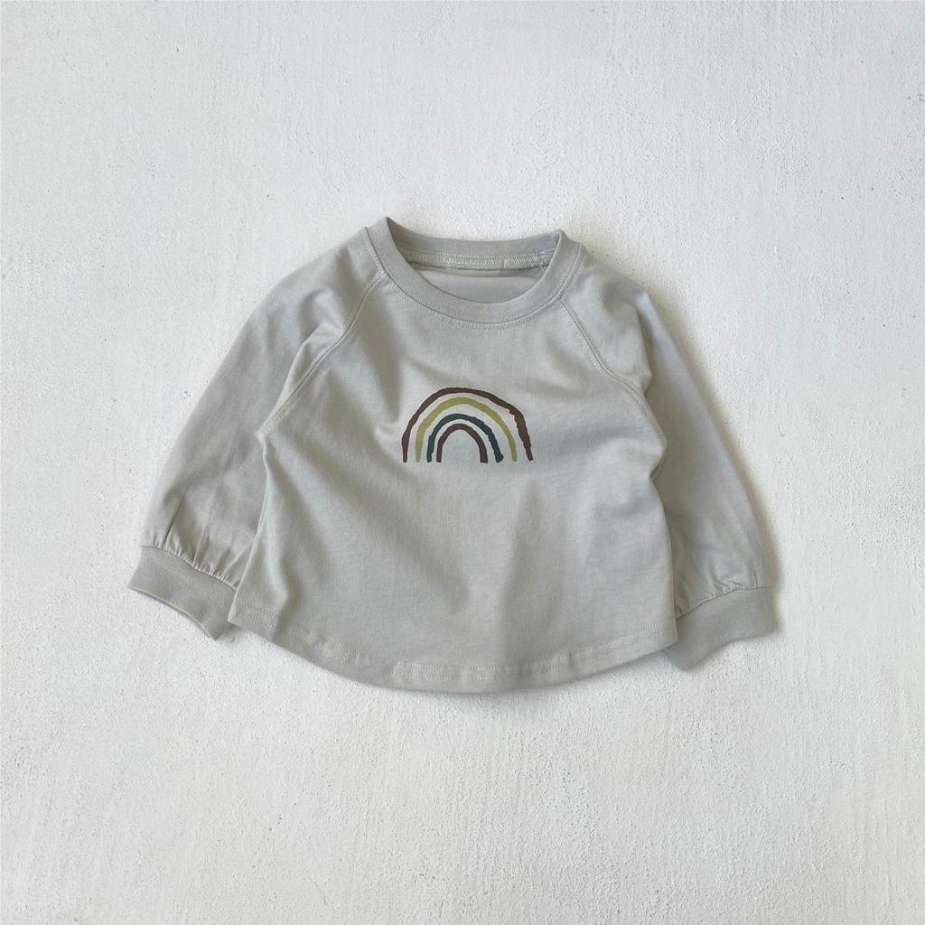 T-shirt Autunnale Arcobaleno Cartone Animato Unisex per Neonati - Top a Manica Lunga in Puro Cotone per Bambini Piccoli
