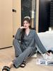 Pajamas women's spring and autumn ice silk long-sleeved lapel cardigan set Korean version solid color jacquard simple women's loungewear 1109