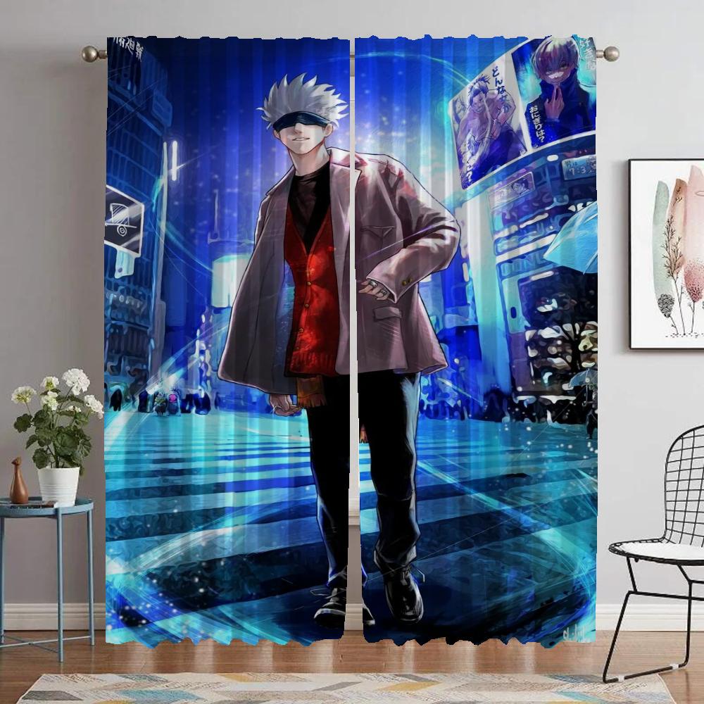 

Lightblocking Drapes for Livingroom Space Gojo Satoru Sheer for Bedchamber Windowpane Drape Divider Halloween Ornament Covers Kitchen W60xH90cmx2pcs-CL