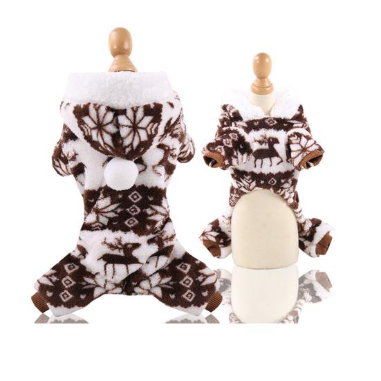 Autumn Winter Elk Pattern Four-legged Hooded Christmas Pet Clothes Dog Supplies