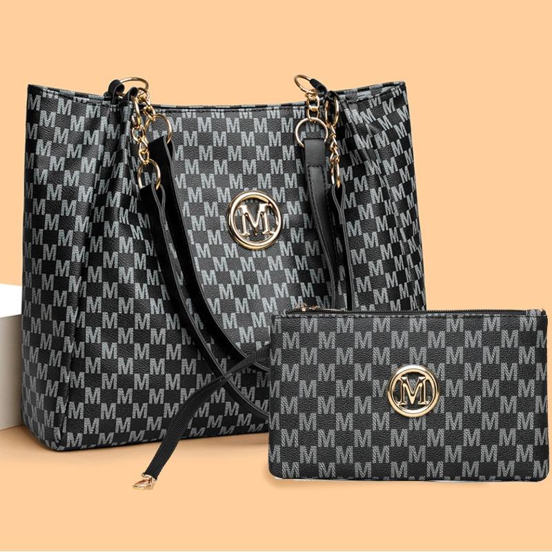 Tote bag med stor kapasitet pluss kombinasjonsveske med clutch, sett med ordtrykk, kjede med skulderreim dameveske.