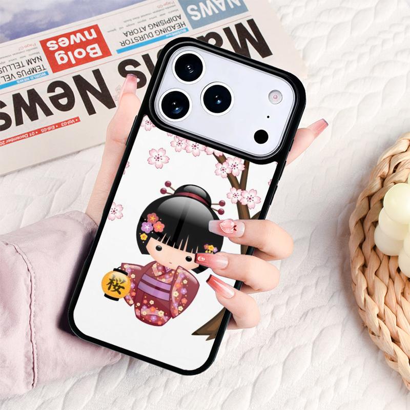 Japanische Geisha Kokeshi Puppe Handyhülle Für IPhone 17 16e 15 14 13 12 11 Pro Max Air Mini Weiche Schutzhülle