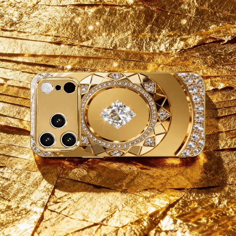 Golden Diamond Plate Pattern Gold Metallic Paint Glass Phone Case For iPhone 17 Pro Max 11 12 13 14 15 16 Plus 17 Air 16E Cover
