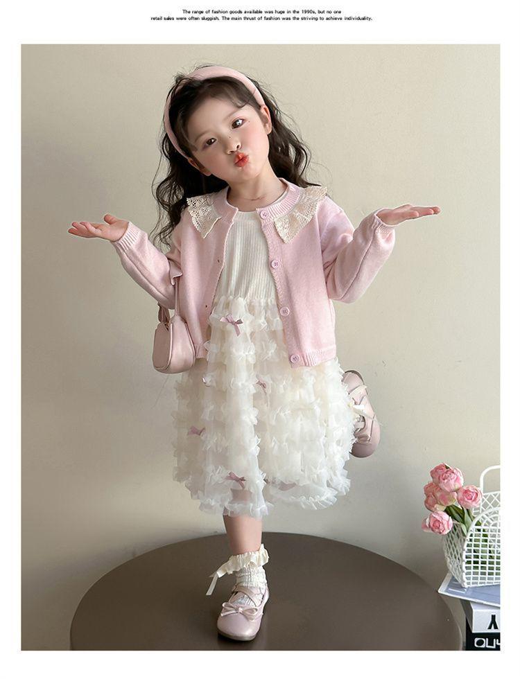 Girls' Spring & Autumn Cardigan Princess Dress Set 2025 - Sweet Two-Piece Outfit for Kids