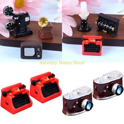 F26C 2PCS Old Fashioned Retro Appliances for Dollhouses Miniature Home Furniture Models Set Piano Phonograph Television