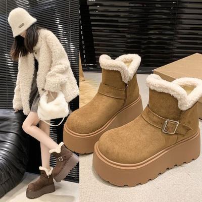 Warme en verhogende sneeuwlaarzen dames nieuwe plateau damesschoenen winter pluche katoenen laarzen grote katoenen schoenen