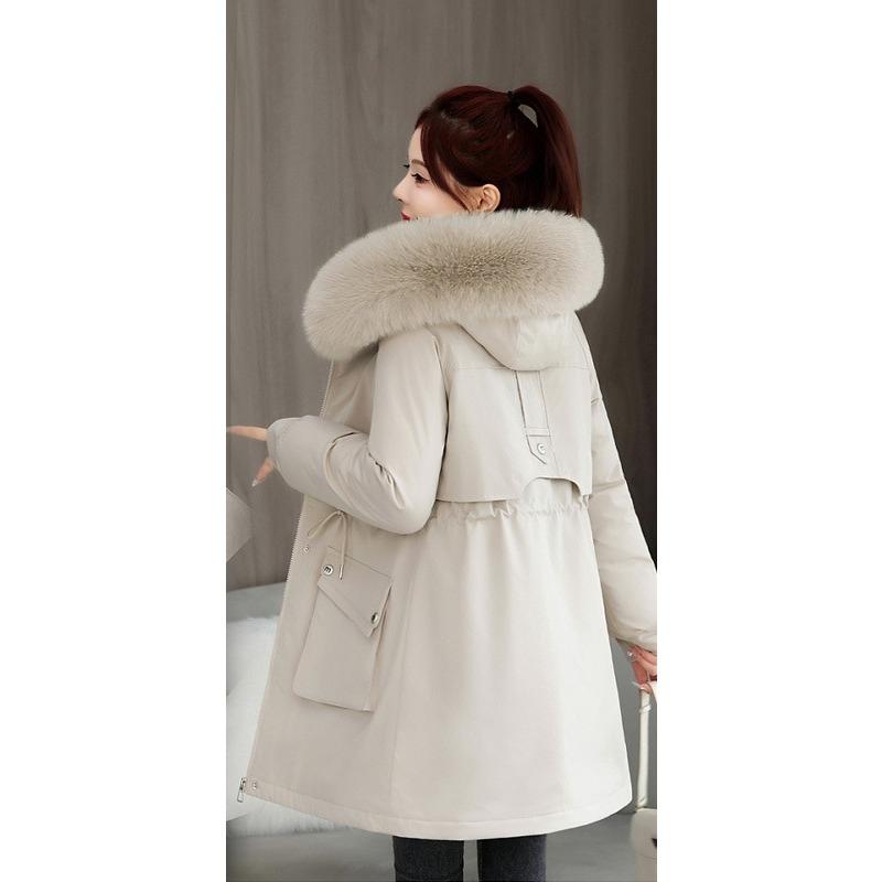 

Пуховик женский средней длины зимний новый стиль свободная куртка-парка плюс бархат утолщенный с талией хлопковая куртка XXXL