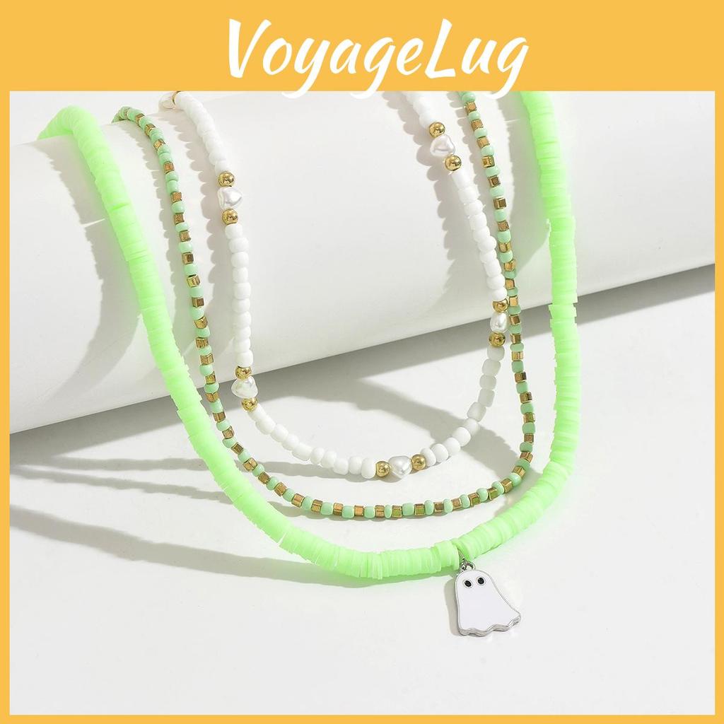 Halloween Pendant Necklace With Cartoon Ghost Beads And Multilayer Design For Women