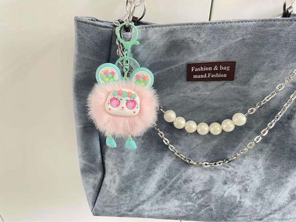Fluffy Pompon Doll Keychain – Cute Backpack Pendant for Girls