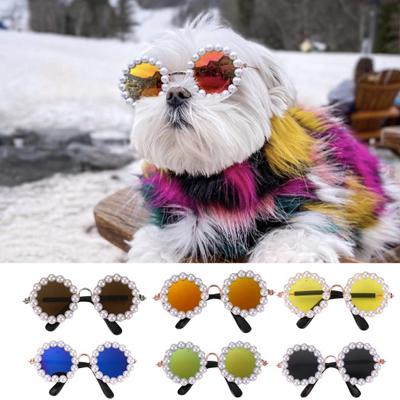 Haustierbrille mit künstlicher Perlendekoration, leichtes Fotografie-Zubehör, kleine Katzensonnenbrille, Hundebrille für Festivals und Partys
