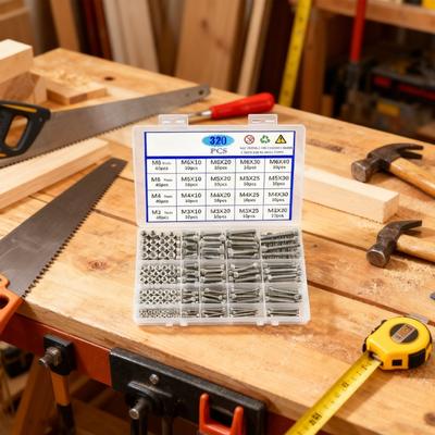 320pcs High Strengths Corrosions Resistant Stainless Steel 304 Fastener Multiple Sizes Nuts Bolts In Organized Case