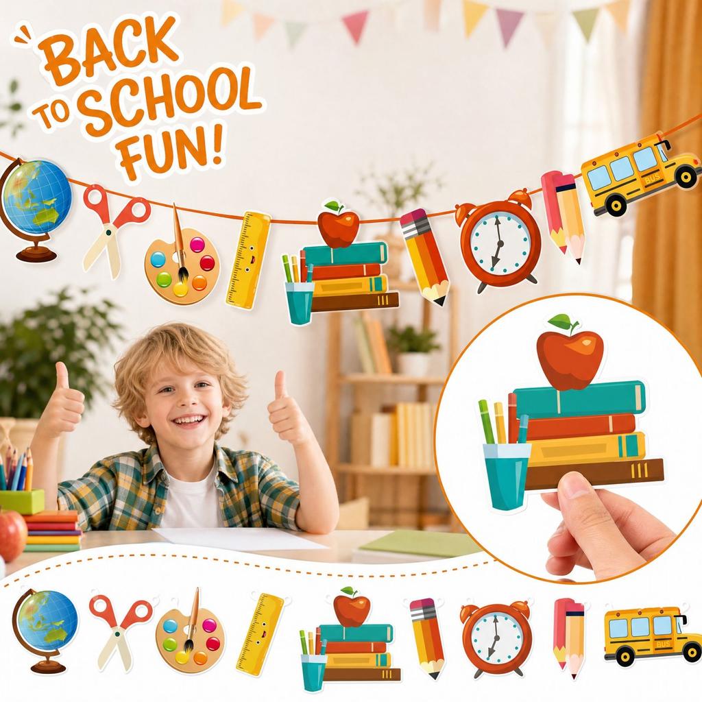 Back to School Party Supplies Bunting and Garland Theme Decor, A