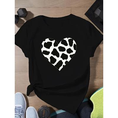 T-shirt casual a maniche corte con girocollo e stampa grafica, perfetta per l'estate e la primavera, progettata per le donne