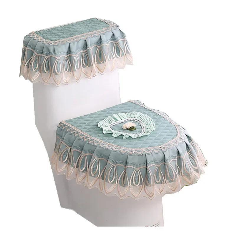 Household Bathroom Fashion Heart ShapeToilet Cover Dust Cover Fabric Three-piece Toilet Seat Dustproof Toilet Cover Accessories