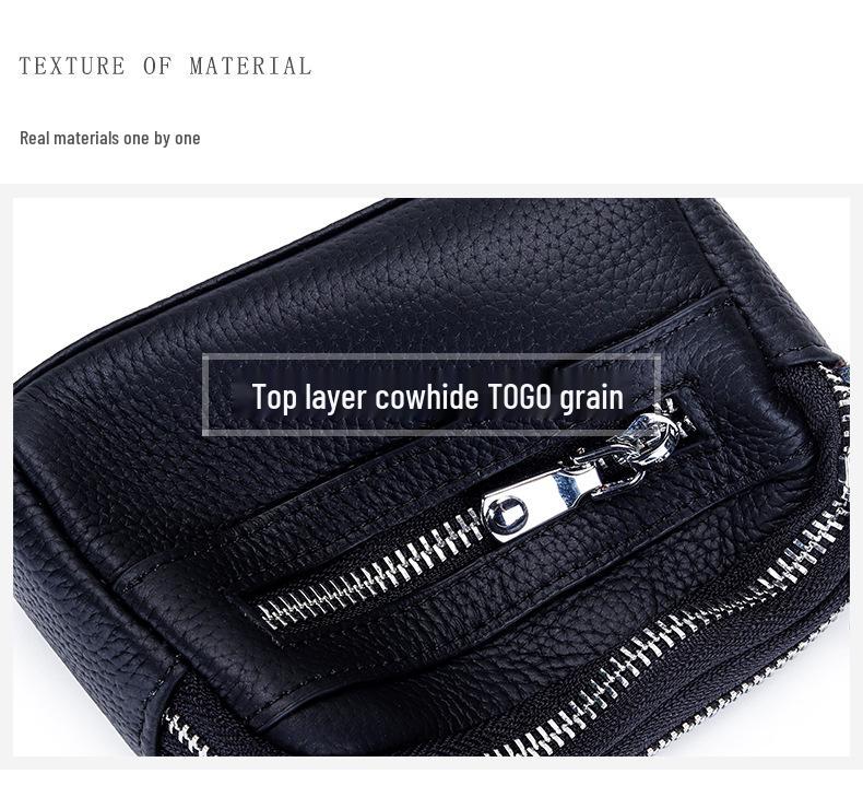 Women's Mini Clutch: Double Zipper Genuine Leather Coin Purse with Large Capacity - First Layer Cowhide