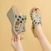 Mom Slope Heel Cool Slippers Women's 2025 Spring and Summer New Roman Style Open-toed Rhinestone Muffin Bottom High-heeled Slippers