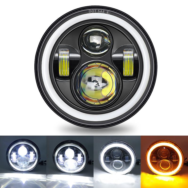 7inch Front Bumper Full Circle Angel Eye Work Light Low Beam Integrated Daytime Running Off-Road Motorcycle 60W 12V
