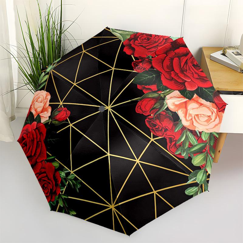 

1pc Floral Geometric Pattern Umbrella with Plastic Handle,Vibrant Cartoon Pattern,Multi-functional UmbrellaPT128
