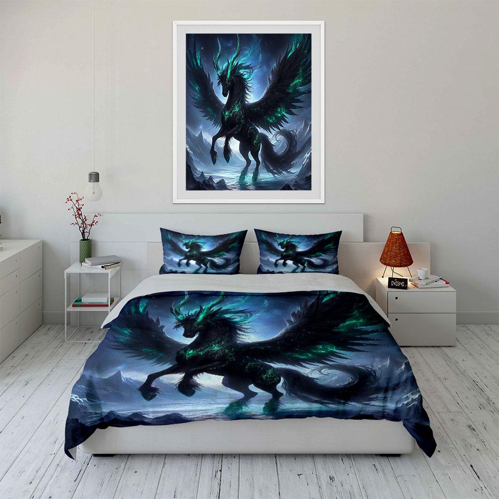 Mystical Horse Fantasy Decor Set Soft Skin-Friendly Bedding Set Includes 1 Duvet Cover And 2 Pillowcase Gift