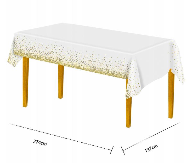 Disposable Tablecloth FOR a White Foil Table With Gold Confetti, Large 137x274 Cm