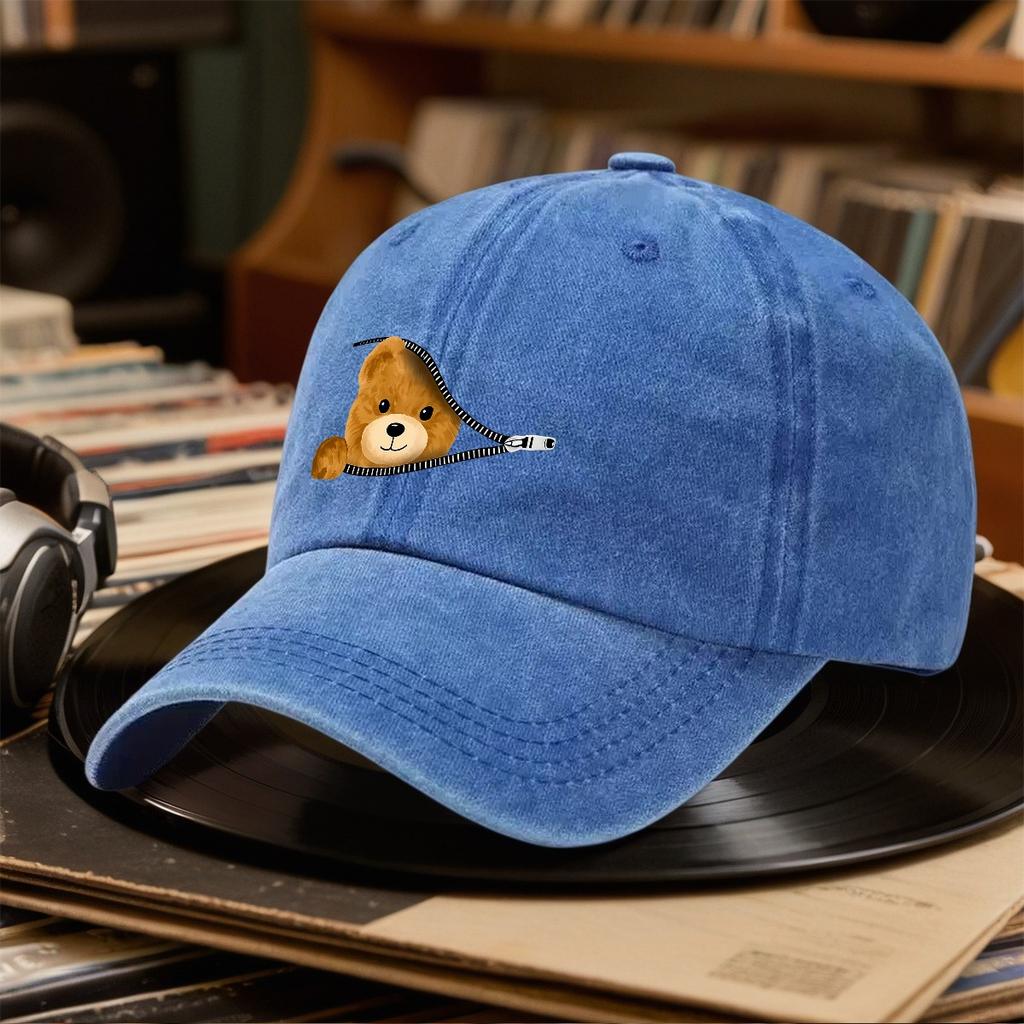 Süßer Teddybär Reißverschluss Hi Baseballkappe Sonnenhut Jagdhut Klassisch Leicht Unisex Wandern Mode Kopfbedeckung Geschenkoption Geeignet