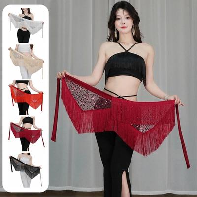 Long Tassel Belly Dance Hip Scarf Triangle Sequin Waist Chain  Performance Costumes