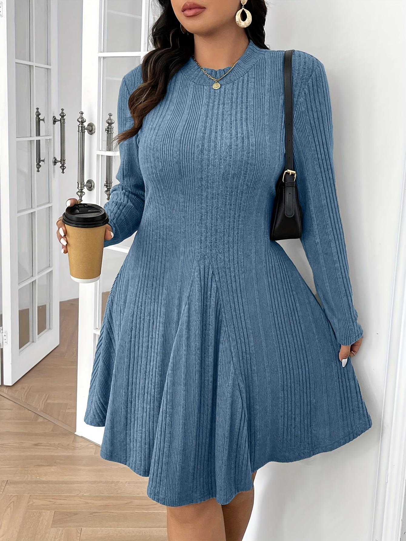Plus Size Ribbed Slim Fit Long Sleeve Dress for Women 4XL