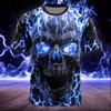 Flame Skull 3D Print Elastic Casual Short-Sleeve Men's Top for Everyday Gatherings, Home, Socializing, Crew Neck Street T-Shirt