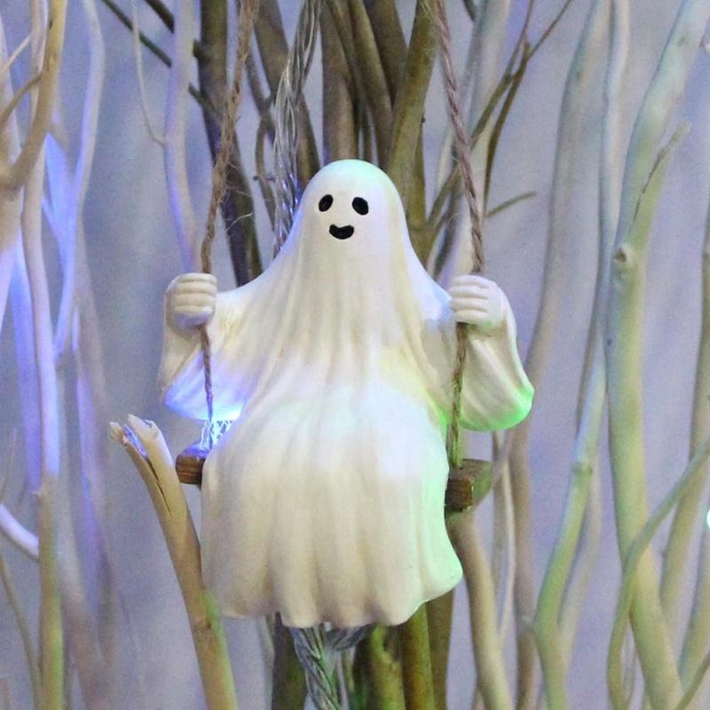 Halloween Decor Swing Ghost Figurines Resin Statues Sculptures Hanging Ornaments