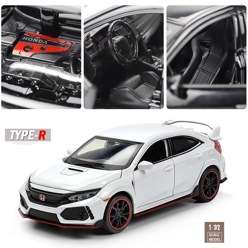 ჰონდა სამოქალაქო ტიპ რ JDM სიმულაცია Diecast და სათამაშო მანქანა ხმები და სინათლე უკან გაწევა 1:32 მეტალის მანქანის მოდელი საჩუქრად ბავშვებისთვის