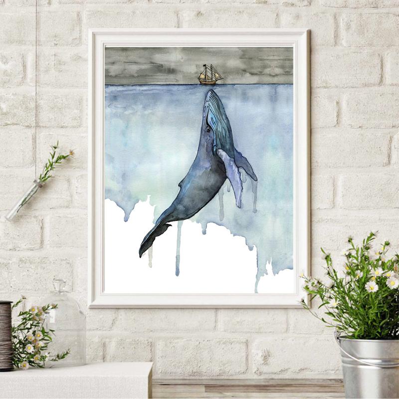 Abstract Animal Watercolor Whale Seascape Canvas Painting Posters and Prints Wall Art Pictures Cuadro Living Room Decor No Frame