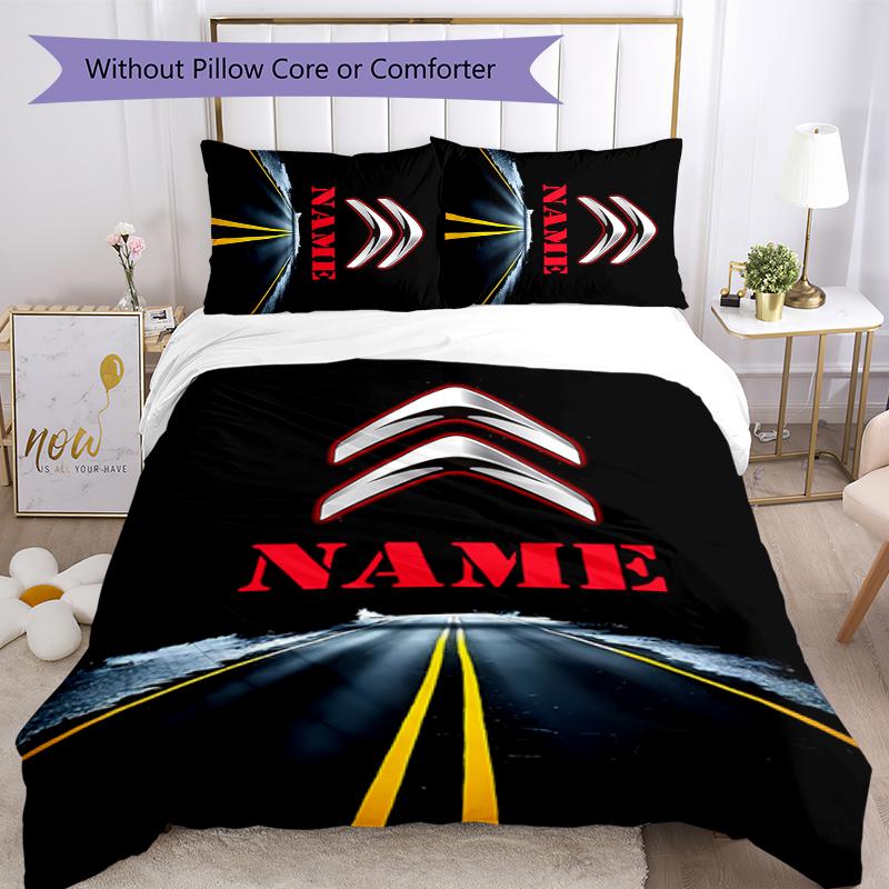 3pcs Custom Name Citroen logo Bedding Set Duvet Cover Closure Includes 1 Duvet Cover & 2 Pillowcases for All Seasons Bedroom Decor
